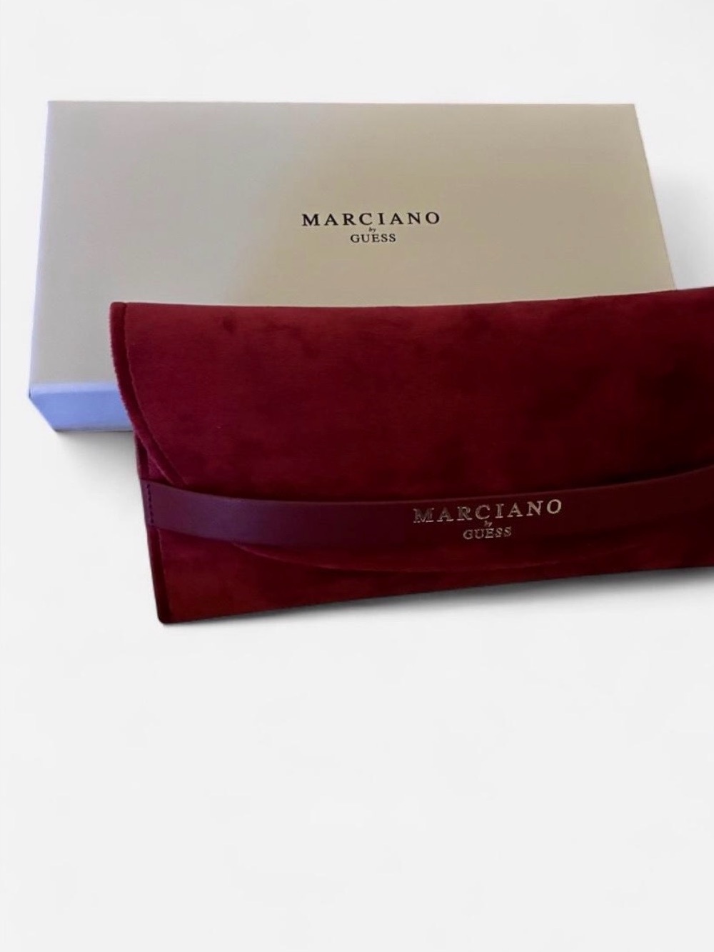 Marciano Burgundy Suede Envelope Clutch Wallet
